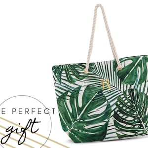Personalized Tote Bag - Palm Leaf Tropical Tote - Reusable Shopping Bag - Beach Bag - Canvas Tote - Custom Bag - Christmas Gift for Her