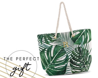 Personalized Tote Bag - Palm Leaf Tropical Tote - Reusable Shopping Bag - Beach Bag - Canvas Tote - Custom Bag - Christmas Gift for Her