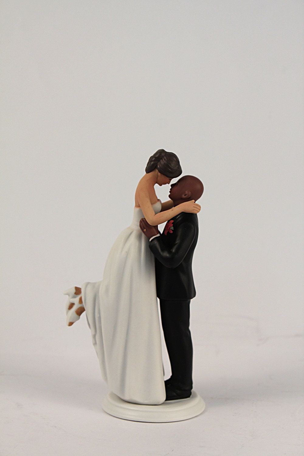 Unique Bride and Groom Wedding Cake Topper - Dark Skin Tone Bald Groom ...