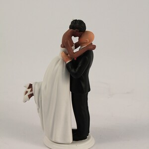 Interlocking Bride and Groom Wedding Cake Topper - Light Skin Tone Bald ...