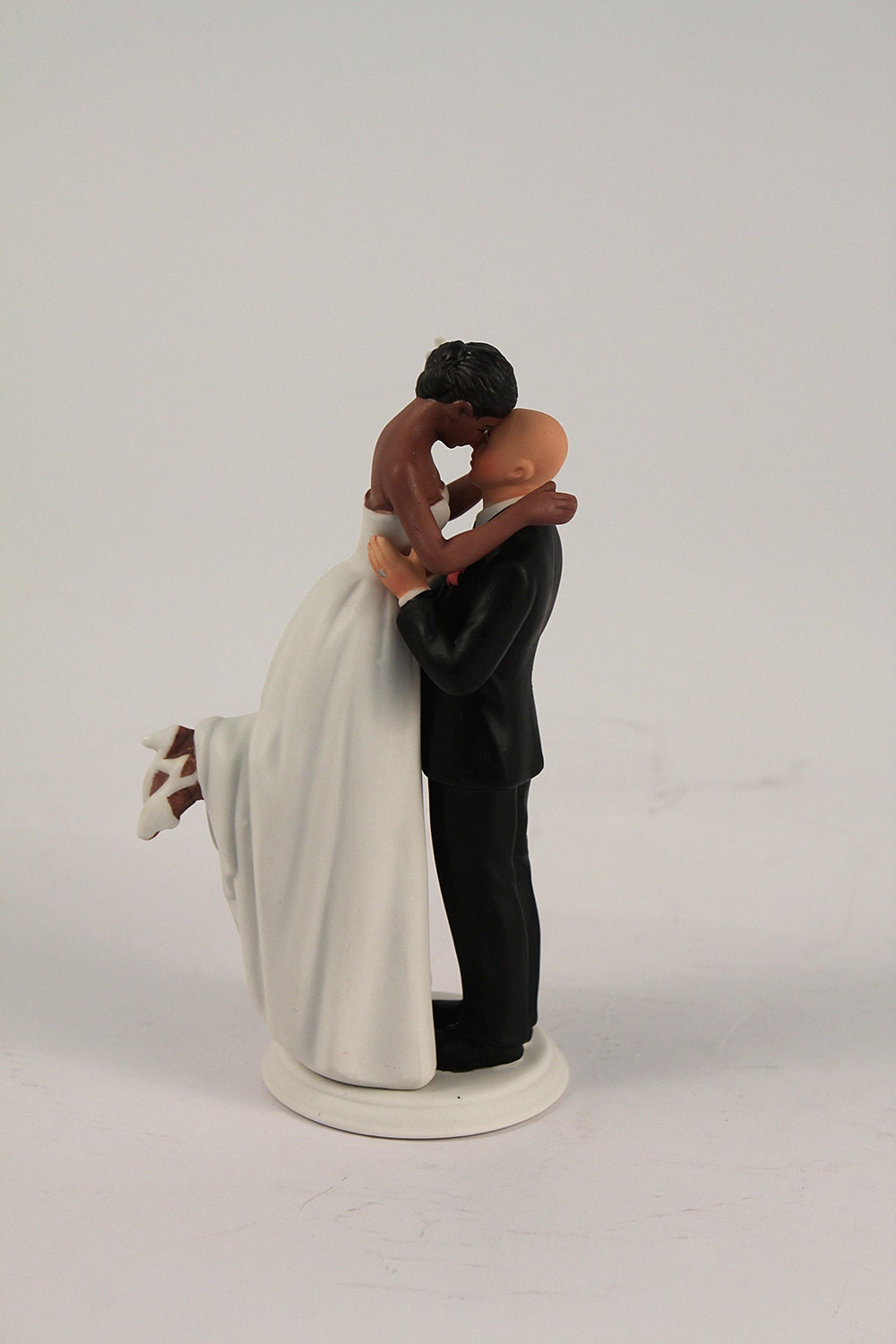 Interlocking Bride and Groom Wedding Cake Topper - Light Skin Tone Bald ...