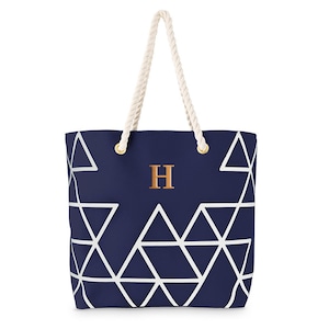 Customized Tote Bag - Bride Gift - Bridesmaid Gift - Large Blue and White Geo Prism Tote Bag - Destination Wedding - Beach Wedding - Navy