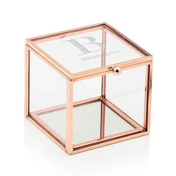 Modern Glass Jewelry Box Rose Gold and Glass Personalized Gift Valentine s Day Gifts for Her Custom Engraved Jewelry Box
