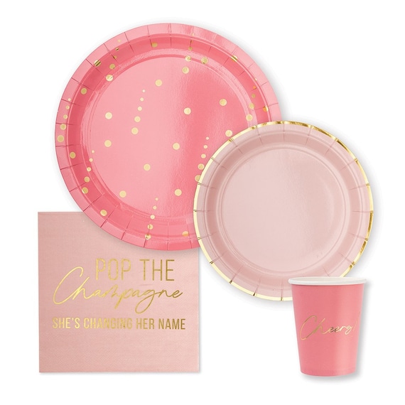 96 Piece Bridal Shower Disposable Tableware Party Set Pink and