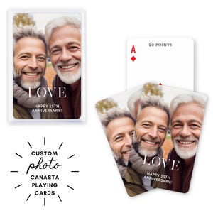 Cartes à jouer Canasta photo personnalisées - Jeu de cartes Canasta avec valeur en points - Cadeau pour maman ou papa - Cadeau de retraite - Cadeau unique