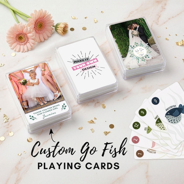 Personalized Design or Logo Go Fish Playing Cards - Create Your Own Playing Cards - Wedding Favors - Flower Girl Gift - Ring Bearer Gift