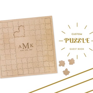 Personalized Wooden Puzzle Wedding Guest Book Alternative - Unique Wedding Guest Book - Monogram Guestbook - Jigsaw Puzzle Guest Book