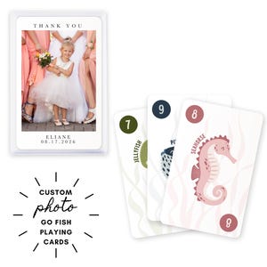 Cartes à jouer Go Fish personnalisées avec photo et 3 lignes de texte - Jeu de cartes pour enfants - Cadeau pour bouquetière - Cadeau pour porteur d'alliances - Jeu de cartes pour enfants