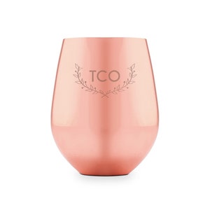 Custom Stemless Copper Wine Glass - Woodland Monogram - Personalized Copper Wine Glass - Engraved Wine Glass - Gift for Her - Anniversary