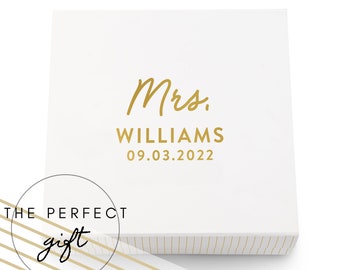 Custom Mrs. Print Gold Gift Box - Magnetic Gift Box - Personalized Bride Gift Box - Wedding Gift Box - Bridal Shower Gift Box - Teacher Gift