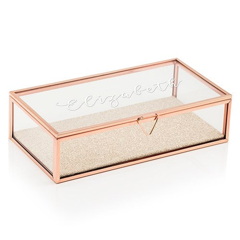 Personalized Glass Jewelry Box - Script Custom Name - Rose Gold - Gifts for Her - Bridal Party Gift - Bridesmaid Gift - Personalized Name 