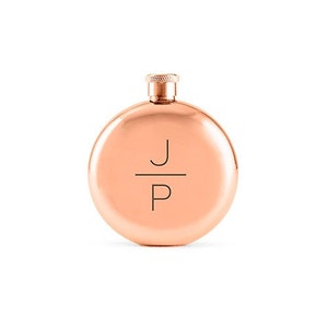 Personalized Flask - Rose Gold Monogram Flask - Unique Wedding Favor - Rose Gold Hip Flask - Engraved Flask - Bridesmaid Gifts - Round Flask