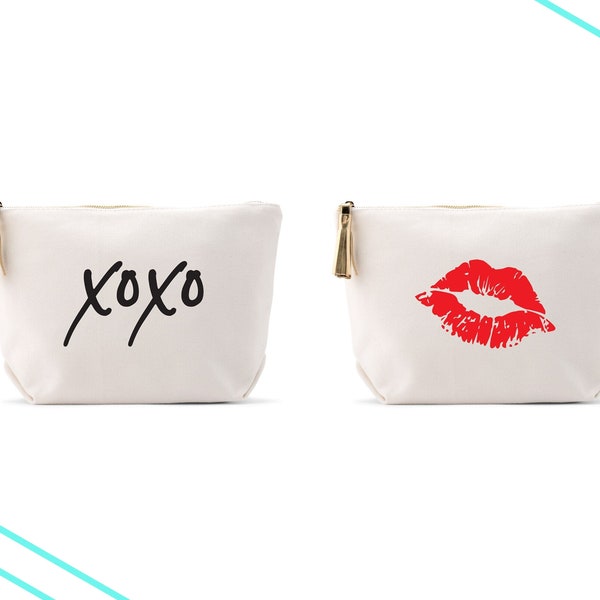 XOXO or Lip Print Makeup Bag - Personalized Cosmetics Bag - Bridal Party Gift - Bridesmaid Proposal - Bachelorette - Girl's Weekend Favor