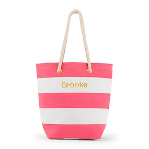 Cabana Tote - Personalisierte Strandtasche - Cabana Tasche - Personalisierte Tragetasche - Rosa und weiß gestreifte Tragetasche - Pool Tragetasche - Geschenk zum Muttertag