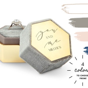 Custom Engraved Velvet & Metal Ring Box - You And Me Design - Hexagon Ring Box in 4 Color Options - Romantic Personalized Wedding Ring Box