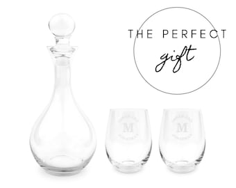 Personalized Wine Glasses with Decanter - Wine Carafe - Custom Initial Wine Decanter Gift Set - Housewarming Gift - Unique Wedding Gift