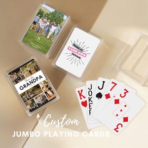 Your Design Custom Jumbo Font Playing Cards. Your Design Large Print Playing Cards. Custom Photo Playing Cards. Create Your Own Personalized Card Deck. Corporate Gift. Minimalist Playing Cards. Bulk Favor for Weddings. Birthday Playing Cards. Gift For Her. Gift For Him. Custom Logo Playing Cards. Personalized Design Playing Cards. Playing Cards for Seniors. Low Vision Playing Cards. Gift for Grandma. Gift for Grandpa. Easy to Read Playing Cards.