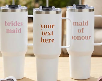 40oz Stainless Steel Tumbler with Handle & Straw – Custom Text Travel Mug