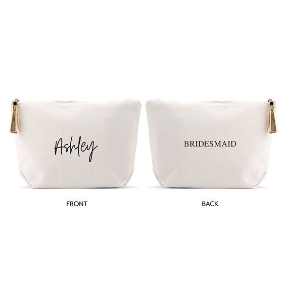 script bridesmaid makeup bag canvas personalized cosmetic bag for bride  gift for bridal party mother of the bride groom maid of honor bag