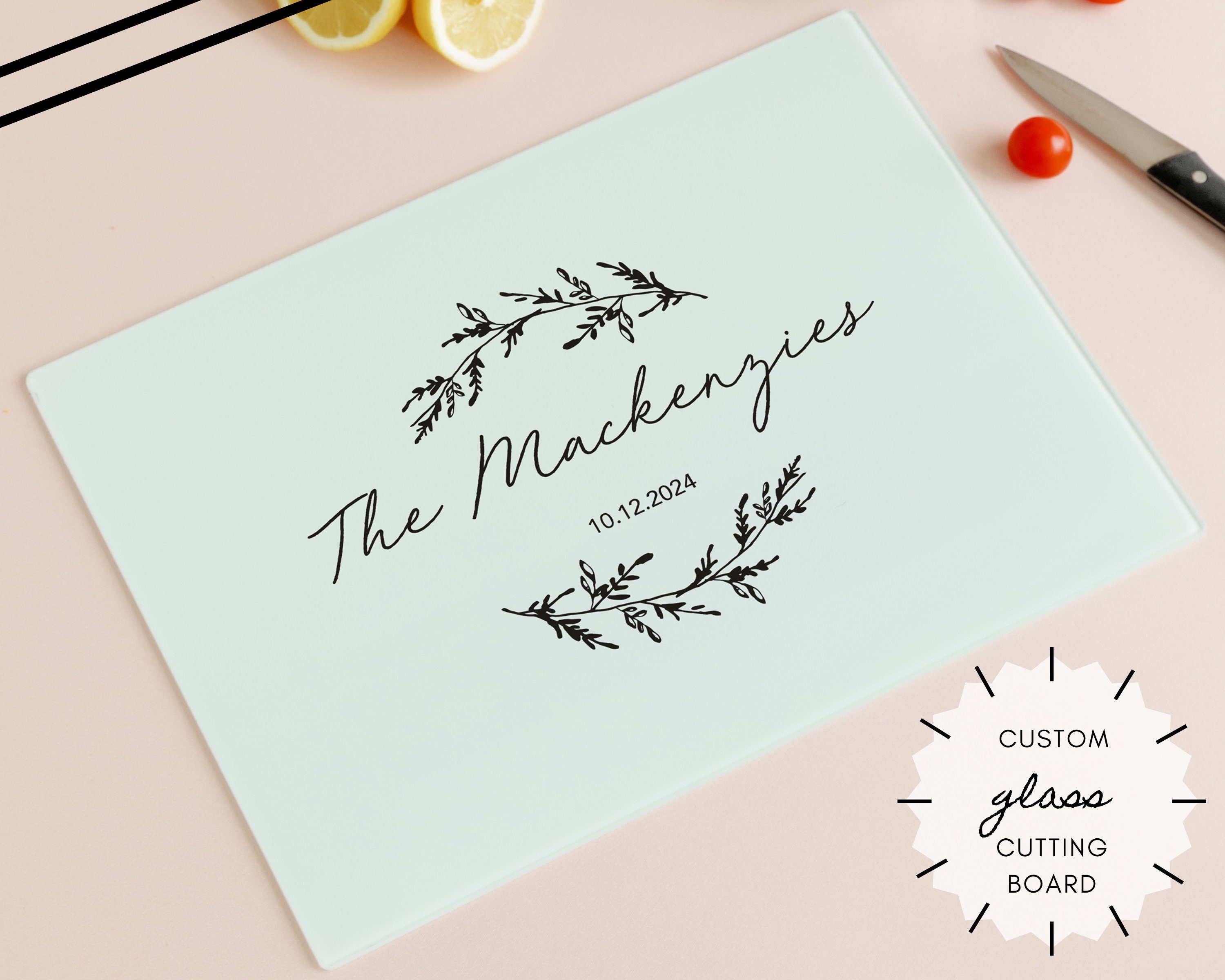 Custom Glass Chopping Board with Signature Script Design - For the Home - Meal Prep - Housewarming Gift - Chef Gift - Charcuterie Board
