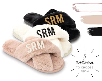 Custom Monogram Slide Slippers - Personalized Fuzzy Slippers - Women's Hard Sole Slippers - Personalized Women's Slipper - Gift for Her