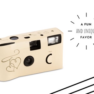 Disposable Film Camera - Beige and Gold Heart Design - Wedding Favor - Photo Booth Prop - Engagement Party - Single Use Camera Party Favor