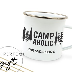Personalized Enamel Camping Print Mug - Custom Campfire Mug - Personalized Camping Mug - Gift for Him - Gift for Dad - Groomsman Gift
