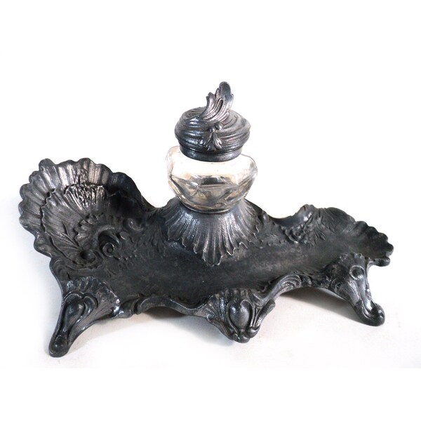 Antique French Regulus Inkwell Signed A. Bossu