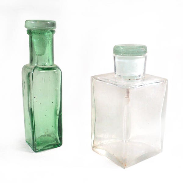 2 French Antique Blown Glass Vials with Stopper