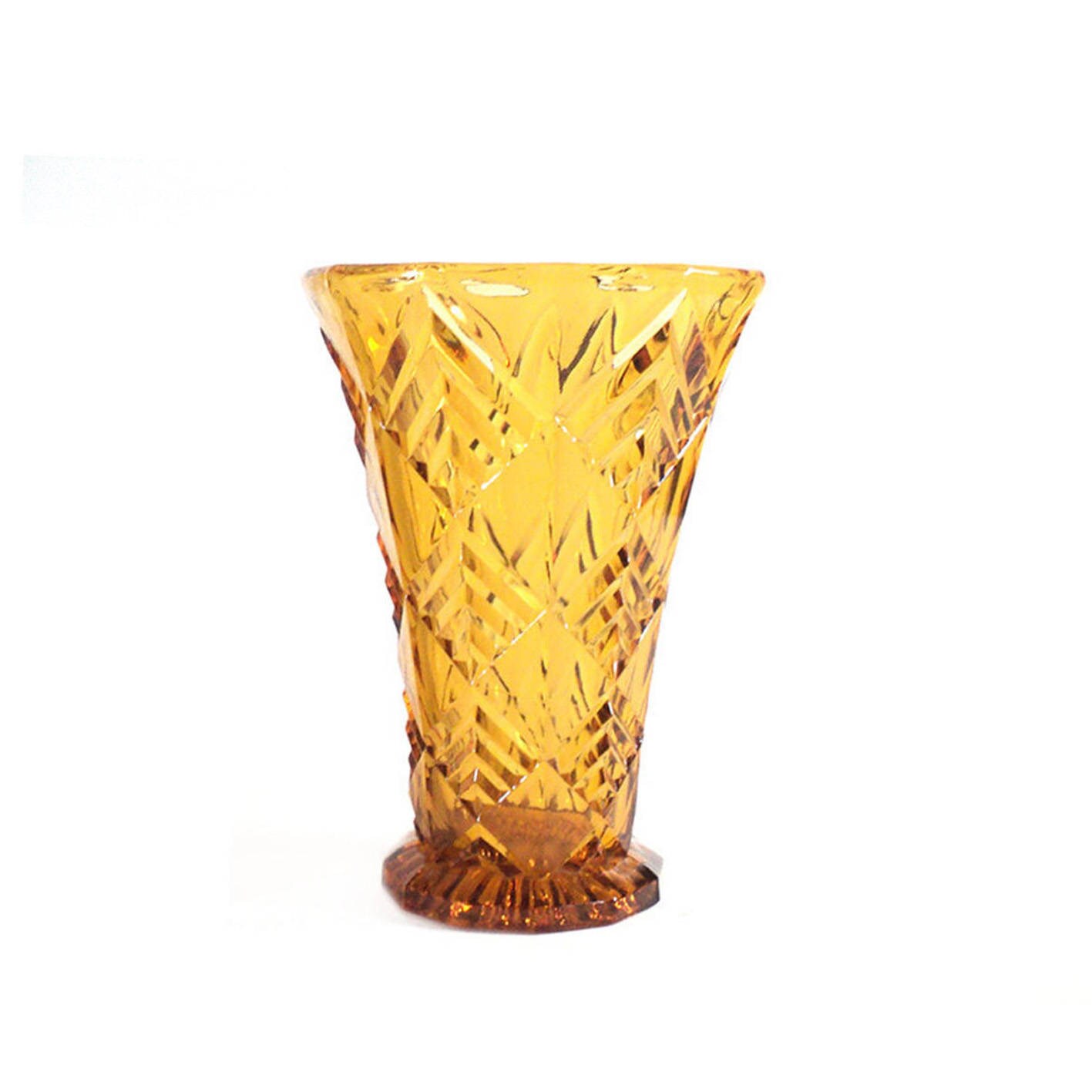 Grand Vase Art Déco Jaune Ambré en Verre