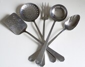 5-Piece Steel Kitchen Set, Large French Spoon, Fork, Ladle, Skimmer, Skimming Ladle Slotted Spoon Royal Inox Royal Steel, French Kitchenalia