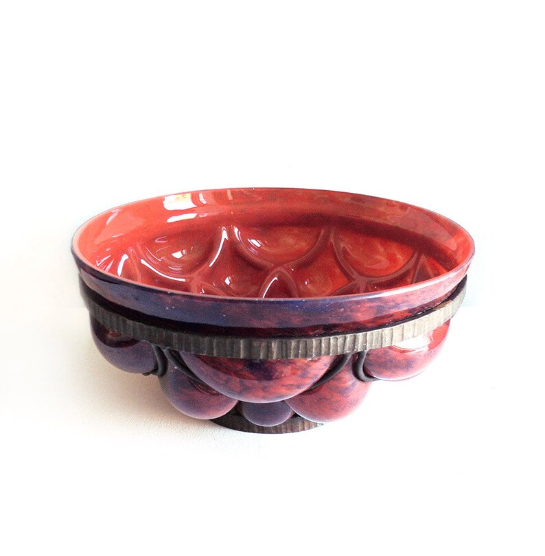 Delatte Nancy Glass Bowl Large Red Art With Wrought Iron