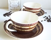 2 Vintage French Bowl & Saucer, Sarreguemines Digoin, Café au lait Bowl, Collectable Cup of tea, Brown Coffee Cup, Country Chic Farmhouse