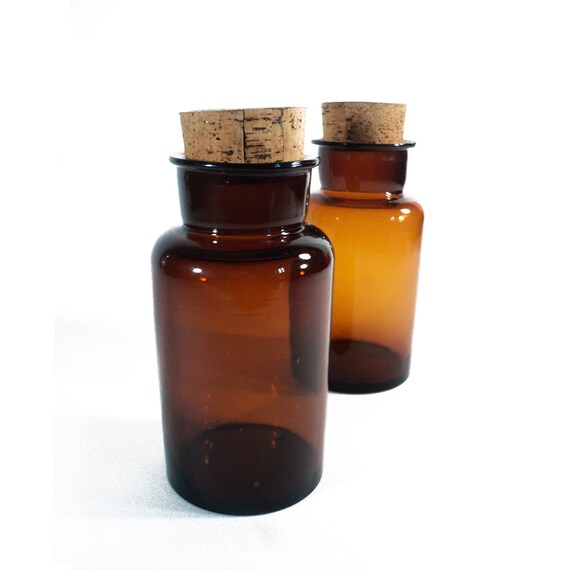 French Apothecary Amber Brown Glass Jars Cabinet Vial Bottle Etsy