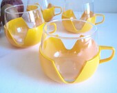 RESERVED Retro Orange Glasses, Funky Cup with Plastic Holder, 70s Round Orange Insulated Heat Resistant Glasses, Dutch Drink Up Picnic Cup