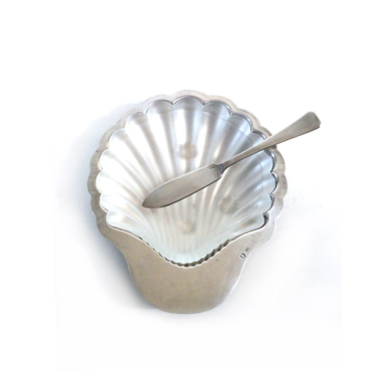 Beurrier et Couteau à Beurre en Argent Art Nouveau Poinçon Tête de Coq Orfèvre Df