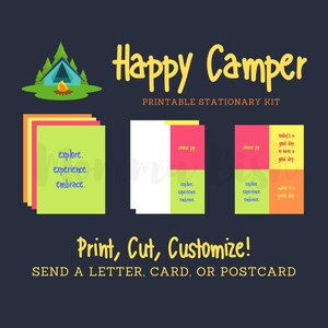 Happy Camper Mail Positive Notes Printable Stationary Kit - Poster, Briefe, Karten, Postkarten - Instant Download