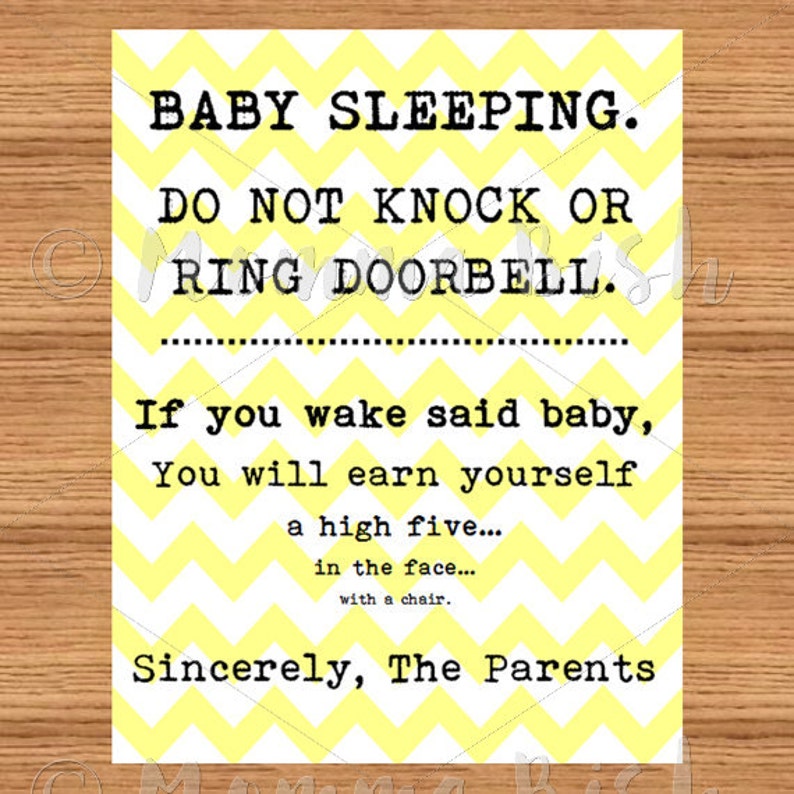 Baby Sleeping Sign - Front Door - Do Not Disturb - High Five in the ...