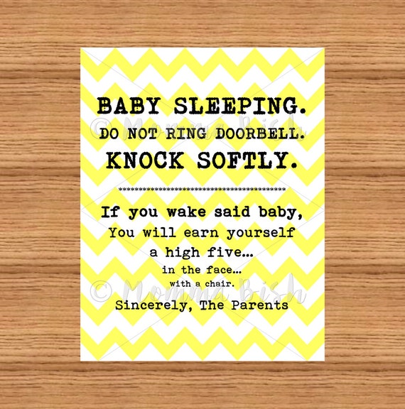 Baby Sleeping Sign Knock Softly Front Door Do Not Disturb Etsy