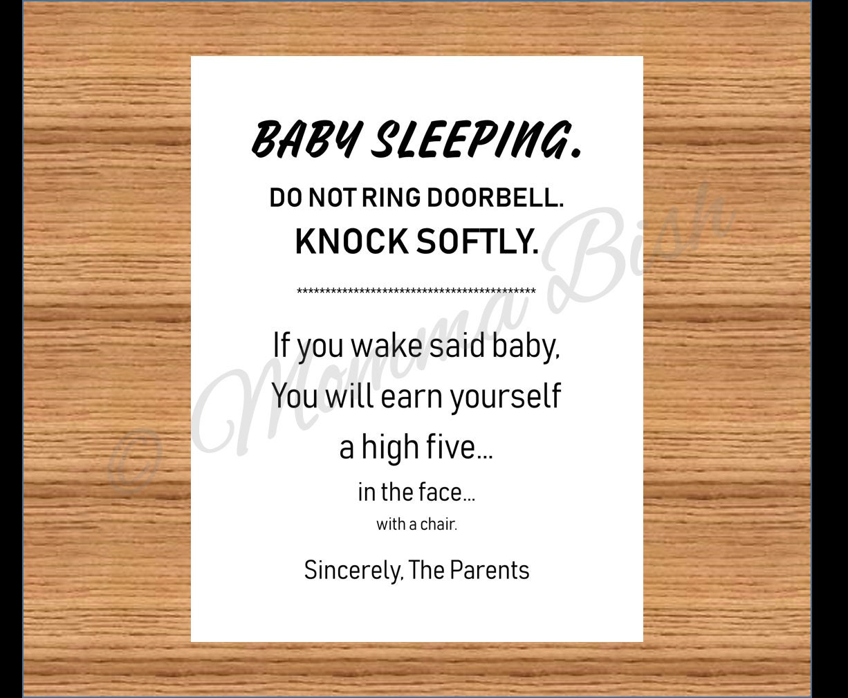 Baby Sleeping Sign Knock Softly Front Door Do Not Disturb 50
