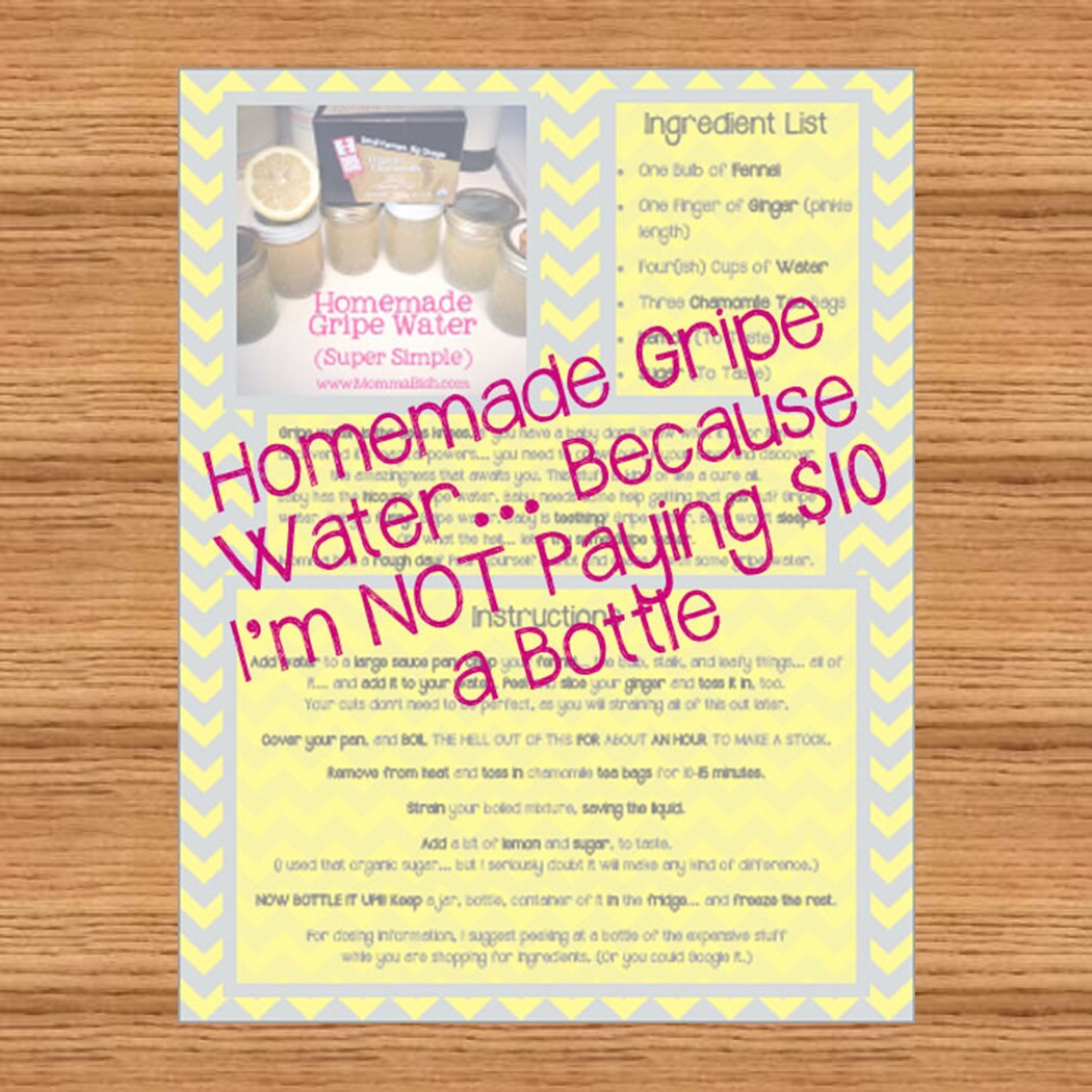 Simple Gripe Water Recipe DIY Homemade Printable Etsy