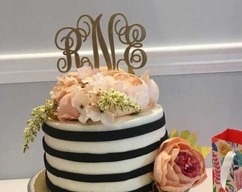 Monogram Wooden Cake Topper: Personalized Initial Wedding Decor
