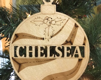 Personalized gift,Chelsea ornament,wooden name ornament, First Christmas,Gift, Family name, tree,  ornaments,Christmas ornament decoration