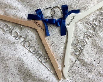 Bride and groom hanger set,bride hanger,groom hanger,wedding hanger,personalized hanger