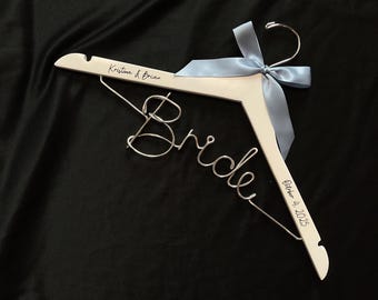 Personalized Wedding Dress Hanger: Silver Wire, Engraved Date