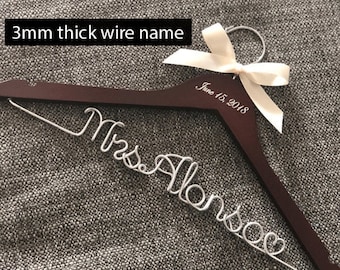 Personalized Wedding Dress Hanger: Silver Wire Name, Bridal Gift