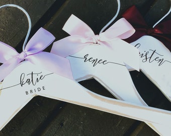 Personalized Bridesmaid Hangers, Wedding Hanger, Wooden Engraved Hanger, Bridal Dress Hanger, Wedding Name Hangers, wedding dress hanger