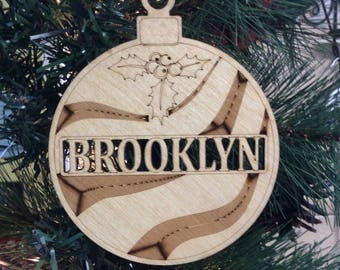Personalized Birch Wood Christmas Ornament: Brooklyn, First Christmas