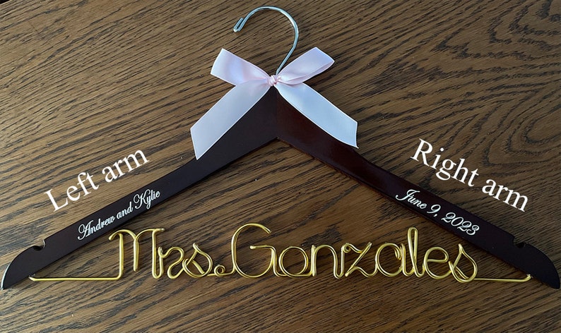 wedding hanger,wedding hanger for bride,bridal hanger,bridal dress hanger,bride gift,wedding hanger,Personalized Hanger,Bride hanger Dark brown