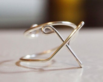 initial "X" wire wrapped ring